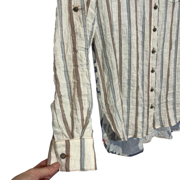 Aratta Silent Journey Women’s Shirt Size XS Blouse Button Striped Floral Pocket - Picture 10 of 14